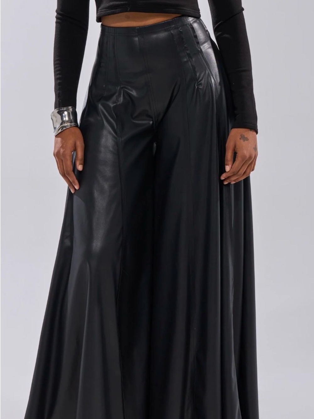 NWT AKIRA High-Waist black Wide Leg Faux Leather Pants size XL